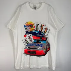 古着 90's/90年代 ナスカー NASCAR 半袖Tシャツ モーターカルチャー レーシング トランプ シングルステッチ USA製 肉厚 L  ホワイト 両面プリント メンズ
