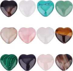 OLYCRAFT 12個12種類 天然石ビーズ ハート 15x16mm ミックス ナチュラルビーズ パワーストーン ルーズジェムビーズ エネルギーストーン アクセサリーパーツ ジュエリー DIY用工芸用品 クラフト素材 ハンドメイド