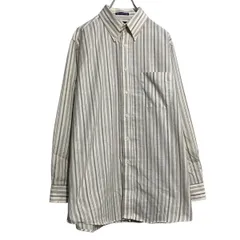 HAGGAR 長袖 ストライプシャツ L~ ホワイト ベージュ ボタンダウン ポケット 古着卸 アメリカ仕入 a612-5798