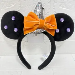 ディズニー カチューシャ ハロウィン 2024 ミニー　オレンジリボン　紫パール　タグ付き