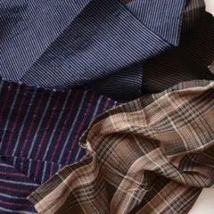 古布はぎれセット 木綿 縞と格子柄 ジャパンヴィンテージ 昭和中期 B24 | Japanese Vintage Cotton Fabric Scrap Set – Striped & Check Patterns, Remake Material