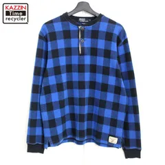 90s USA製 vintage RALPH LAUREN ブロックチェック柄 ヘンリーネック 長袖Ｔシャツ メンズ 表記Sサイズ
