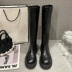 ジョッキーブーツ ニーハイブーツ ロングブーツ レディース　膝丈 レディース ブーツ 靴 美脚 ローヒール 太ヒール カジュアル シンプル ブーツ 痛くない ゆったり スムース 細見せ 秋冬 疲れにくいHZQ3004