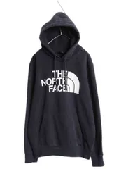 【お得なクーポン配布中!】 ノースフェイス プリント スウェット フード パーカー メンズ L 古着 The North Face 裏起毛 プルオーバー トレーナー アウトドア ネイビー