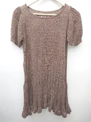◇ NICE CLAUP ナイスクラップ デザイン ニット 半袖 ミニ チュニック ワンピース サイズF ブラウン レディース P  【1406240013661】