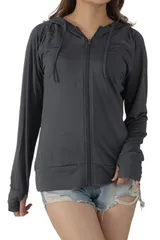 [アウニイ] 接触冷感 q-max ラッシュガード レディース UV カット ジップアップ パーカー 長袖 日焼け止め レディース 透け メンズ レギンス バンドゥーラ 可愛い パンツ 下着 胸開け レース アップ 透け [チャコール / 8211] [LL]