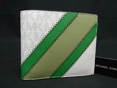 ■新品■未使用■ MICHAEL KORS マイケルコース MK柄 PVC×レザー 二つ折り 財布 ウォレット ホワイト系×グリーン系 BF8676