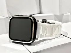 白セラミック×ブラックカバーシルバーライン　アップルウォッチバンド セラミックベルト Apple Watch用カバーケース　38　40　41　42　44　45　49　SE 1/2/3  Ultra1/2/3  保護付