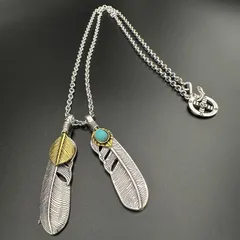 ネイティブ定番人気 シルバーネックレス イーグル特大フェザー 2枚