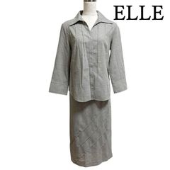 ELLE エル レディース　ブラウススーツ 　7分袖ブラウス 　ひざ丈スカート セットアップ グレー  オフィス　無地　36号 S