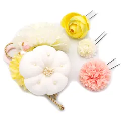 髪飾り ４点セット 京都 西陣 和小物 京あそび 成人式 花 ぷっくり梅 白 和風 浴衣 着物 振袖 袴 結婚式お呼ばれ 七五三 子供 キッズ ヘアアクセサリー コーム 髪留め 大きめ 日本製 送料無料 W 75 CM-OM-5102 u997　Si