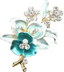 Miaomyao ミャオミャオ キュービックジルコニア ゴールド 花 フラワー リース リーフ リング ブローチ アクセサリー レディース プレゼント ボックス クロス セット(ブルー,  小さめ)