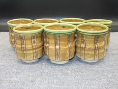 ★陶器 瀬戸物 美濃焼 白山窯 古陶風 長湯呑 湯呑 ≪手作り≫ 7個