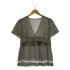 NEWYORKER ニューヨーカー 総柄 Vネックブラウス size9R/グレージュ×ホワイト×ブラウン