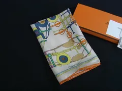 ■美品■ HERMES エルメス カレ45 プチカレ ガヴロッシュ シルク100% スカーフ ストール アイボリー系 FK1802