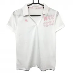 ルコック 半袖スキッパーシャツ 白×ピンク ロゴプリント  レディース L ゴルフウェア le coq sportif