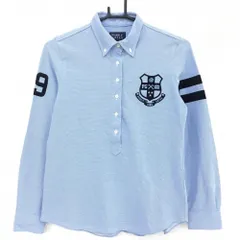 パーリーゲイツ 長袖ポロシャツ ライトブルー×黒 ボタンダウン フロッキープリント  レディース 1(M) ゴルフウェア PEARLY GATES