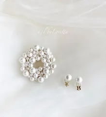 Cotton pearl volume circle brooch & pierce/earring SETピアスイヤリング