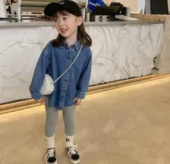 【送料無料】デニムシャツ ブラウス キッズ カジュアルシャツ 長袖 デニム シャツワンピース 女の子 綿 チュニック ゆったり 羽織り 薄手 柔らかい ロングシャツ 韓国 90 100 110 120#erika2019
