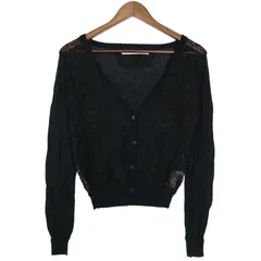 BLACK BY MOUSSY ブラックバイ マウジー 秋冬 ニット★ レース切替 アンゴラ カーディガン 羽織り Sz.FREE レディース 黒のサムネイル
