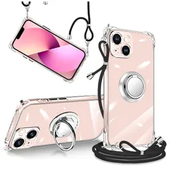 iPhone 13 mini ケース クリア 透明 ショルダー 調節可能 肩がけ 首掛け 紐付き 斜めがけ スマホケース アイフォン 13mini ケース シリコン TPU ストラップホール付き 耐衝撃 傷防止 全面保護 カバー (iPhone13mini 1