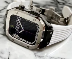 TCプレミアムシルバーブラックホワイトアップルウォッチバンド ラバーベルト ステンレス カバー　Apple Watch ケース 44mm 45mm 4 5 6 7 8 9 se メンズ レディース スポーツ01