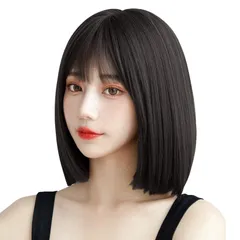 Candybay ウィッグ ボブ ショート レディース wig カツラ ボブショート セミロング ファッション フルウイッグ 小顔 おしゃれ 可愛い 自然 耐熱 ネット付き (ナチュラルブラック)