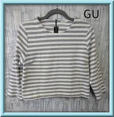 GU 長袖ボーダーシャツ 七分袖 ショート丈 背面ファスナー XL　【KI00044】