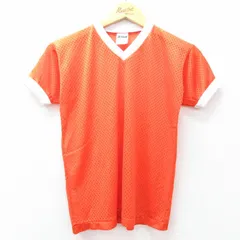 古着 半袖 ビンテージ Tシャツ キッズ ボーイズ 子供服 80s 無地 メッシュ地 Vネック オレンジ 25aug04