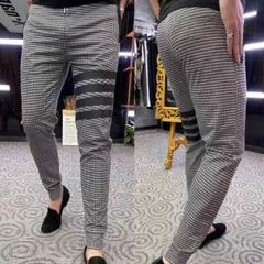 春 コーデ メンズ 用 服 シンプル ファッション オシャレ 大人 かっこいい 大きいサイズ ストリート 紳士服 カジュアル パンツ 千鳥格子 スリムフィット ストレッチパンツ 