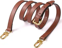 Ptika 交換用 ショルダーベルト 牛革 単品 幅1.8cm 細め バッグ用ストラップ アクセサリー(ブラウン/ゴールド)