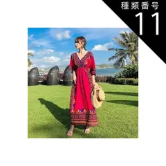 種類11：画像4/XL ワンピース フレアワンピース ロング ロング丈 マキシ マキシ丈 袖あり 長袖 フレアスリーブ 襟なし Aライン 大人可愛い きれいめ シンプル カジュアル 大人 上品 おしゃれ レトロ アジアン エスニック エキゾチック 大人女子 こ