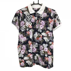 【美品】パーリーゲイツ 半袖ポロシャツ ネイビー×白 花柄 30周年  レディース 2(L) ゴルフウェア PEARLY GATES