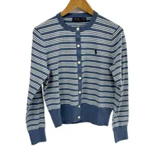 POLObyRalphLauren(ポロラルフローレン) カーディガン サイズM レディース美品  - ライトブルー×白 長袖/ボーダー