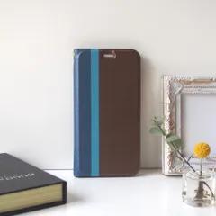 トリコカラー手帳型iPhoneケース①【ダークブラウン×ネイビー×ブルー】
