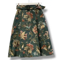 ANAYI アナイフラワージャガードベルト付きスカート 101827-11-160-71-360 ジャガード スカート フラワー柄 食事会 同窓会 フェミニン 日本製 モスグリーン 36サイズ レディース 秋 ゴーゴー古着マルイ草加店2261