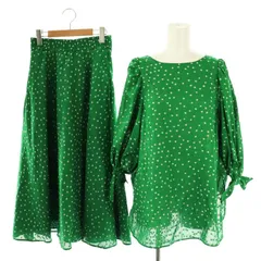 エポカ EPOCA 23SS セットアップ ドットジャカード パフスリーブブラウス フレアスカート 40 グリーン オフホワイト /DO ■OS