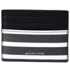 マイケルコース カードケース MK MICHAEL KORS メンズ レザー ケント トール ストライプ ボーダー スリム カードケース 名刺入れ 定期入れ パスケース ブラック×ホワイト 36T8LGRD1O
