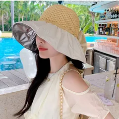 レディースバケットハット｜UPF50+・UVカット・日焼け防止・遮光＆遮熱・通気性◎・つば広・空トップ構造・後ろリボン付き・折りたたみ・軽量＆携帯便利・メッシュキャップ風デザイン・春夏・自転車・海・旅行・アウトドア向け日よけ帽子