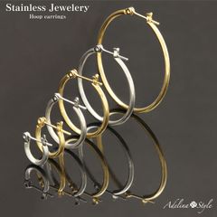 【フープピアス 色:ゴールド 外径30mm 内径26mm】[Adelina Style] ピアス レディース 人気 幅2mm 大きめ フープピアス 1ペア リング ピアス サージカルステンレス 金属アレルギー対応 男女