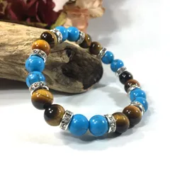 　ターコイズ&タイガーアイ　パワーストーン ブレスレット 8mm（シルバー）レディース 女性  数珠ブレス 開運 プレゼント ギフト  [5]