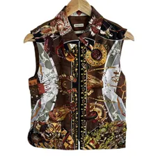 エルメス　マルジェラ期　リバーシブル　中綿ベスト　総柄　シルク　フランス製 エルメス マルジェラ期 リバーシブル 中綿ベスト 総柄 シルク