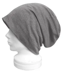 ◇送料無料◇ ハンドメイド◆ルーズワッチキャップ◆ジャガード織コットンニット／ブラック×グレー ◇ゆったりサイズ・小顔効果・オールシーズン着用◇