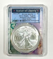 ★PCGS最高鑑定★自由の女神★     2021(W) アメリカ イーグル銀貨  PCGS MS70     Silver Eagle Type-2     First Strike ファーストストライク Struck at West Point