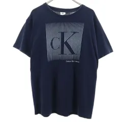 カルバンクラインジーンズ 90s USA製 オールド プリント 半袖 Tシャツ M ネイビー Calvin klein Jeans メンズ 古着 【240416】 メール便可