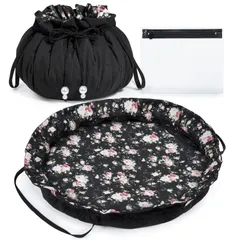 【在庫処分】BAGSMART 化粧ポーチ 大容量 コスメポーチ 化粧品収納 巾着 婦人 持ち運び 旅行 出勤 出張 小物ポーチ BLACK