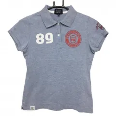 【美品】パーリーゲイツ 半袖ポロシャツ 杢ライトブルー×レッド コットン100％ バックロゴ レディース 0(S) ゴルフウェア PEARLY GATES