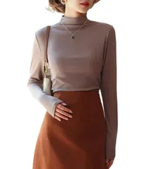 [グリーンパキラ] おしゃれ レイヤード インナー 春 秋 冬 レディース 長袖 トップス ハイネック 着回し インナーシャツ カットソー 伸縮性 タートルネック プルオーバー オフィスカジュアル 春物 秋物 レディーストップス [キャメル] [M] [標準]