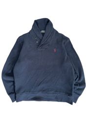 POLO Ralph lauren shawl collar cotton knit【KN011】ポロラルフローレンショールカラーニット　ネイビー　Ｌ
