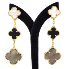 ヴァンクリーフ＆アーペル Van Cleef & Arpels ピアス マジックアルハブラ 3モチーフ VCARD79000 オニキス ホワイト / グレー シェル K18YG 【箱・保付き】 【中古】